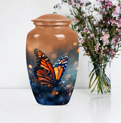 10-inch classic butterfly urn in purple meadow theme.