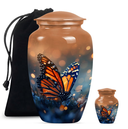 10-inch classic butterfly urn in purple meadow theme.