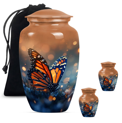 10-inch classic butterfly urn in purple meadow theme.