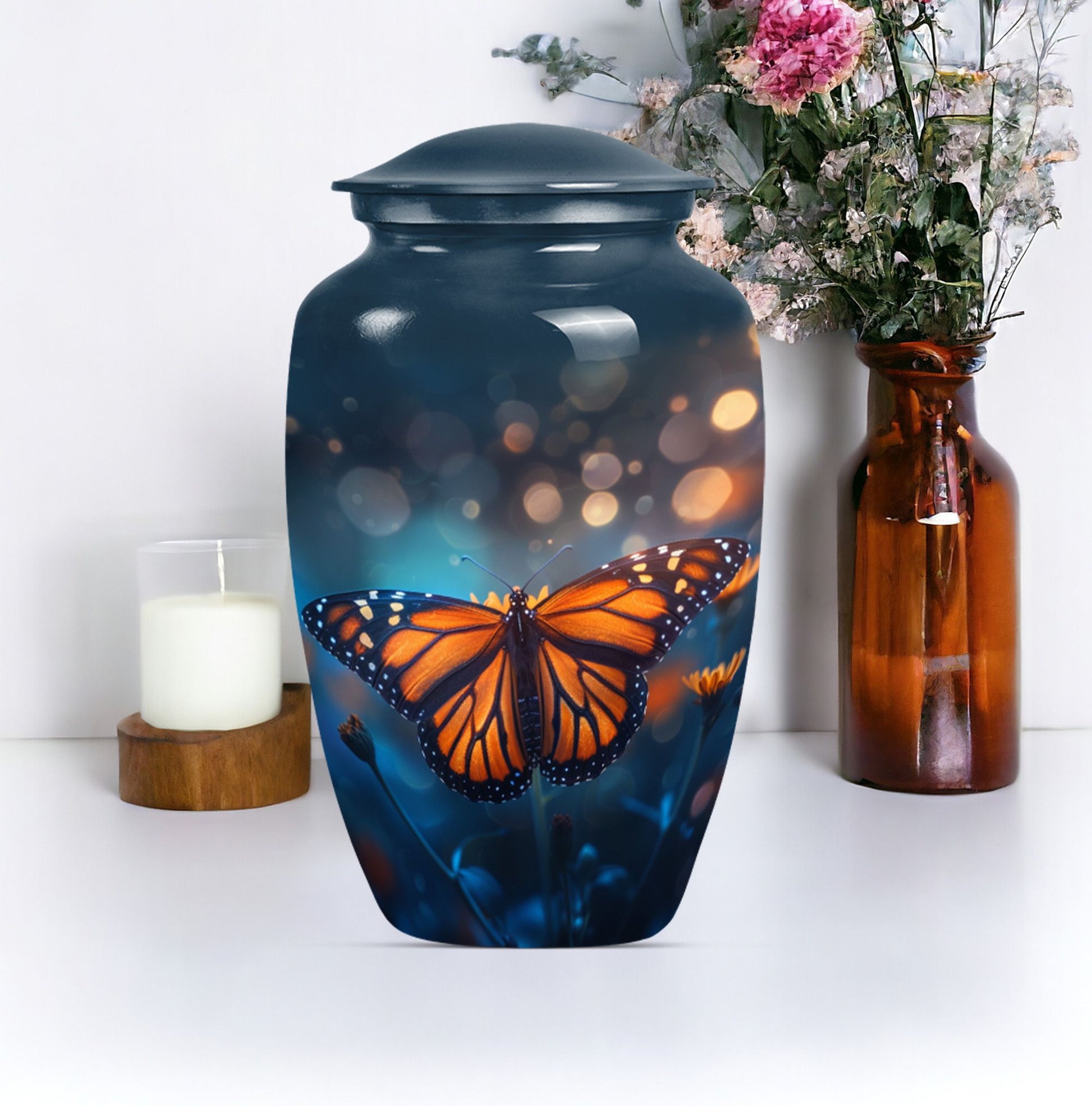 10-inch classic butterfly urn with wolf 