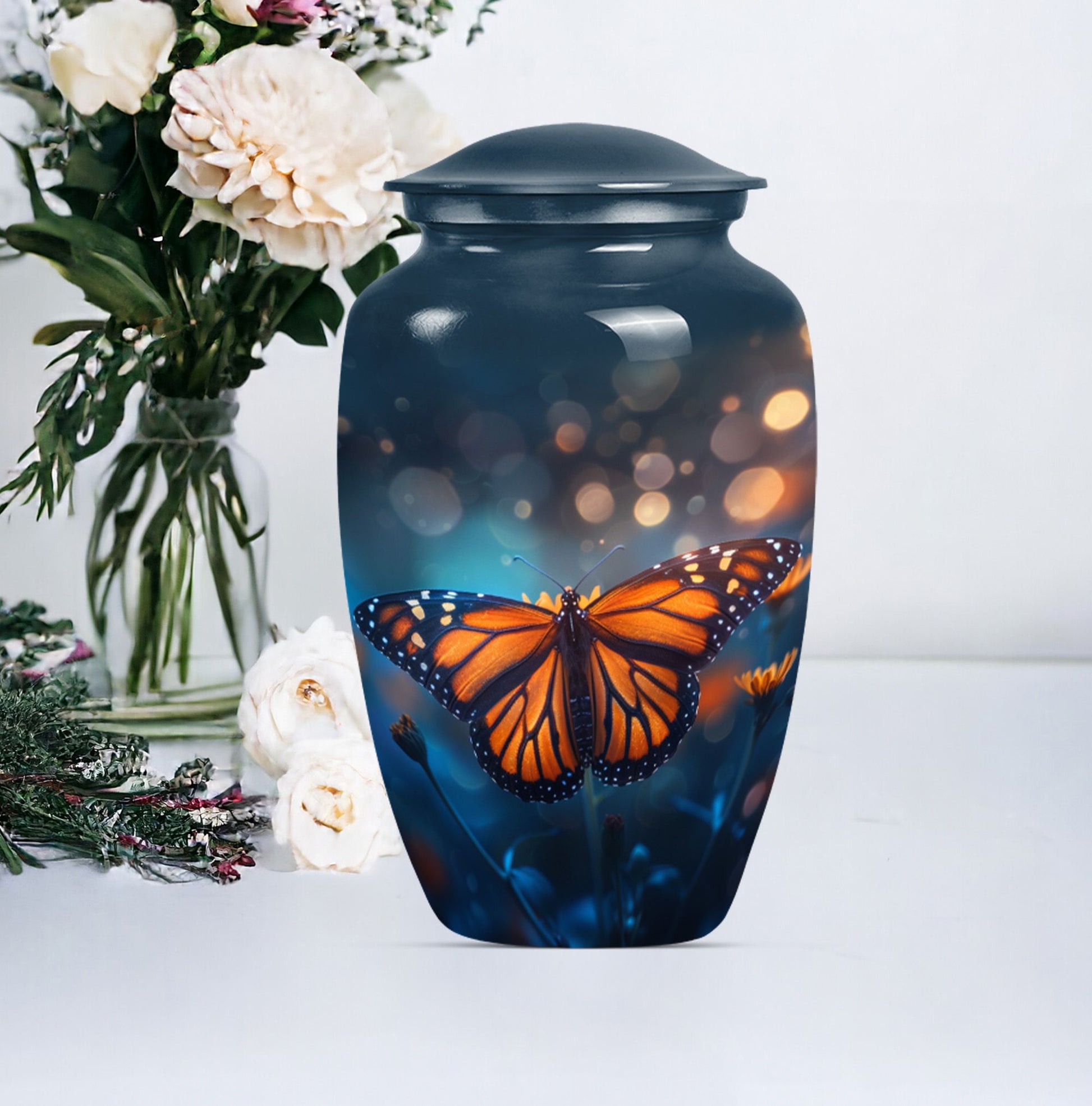 10-inch classic butterfly urn with wolf 