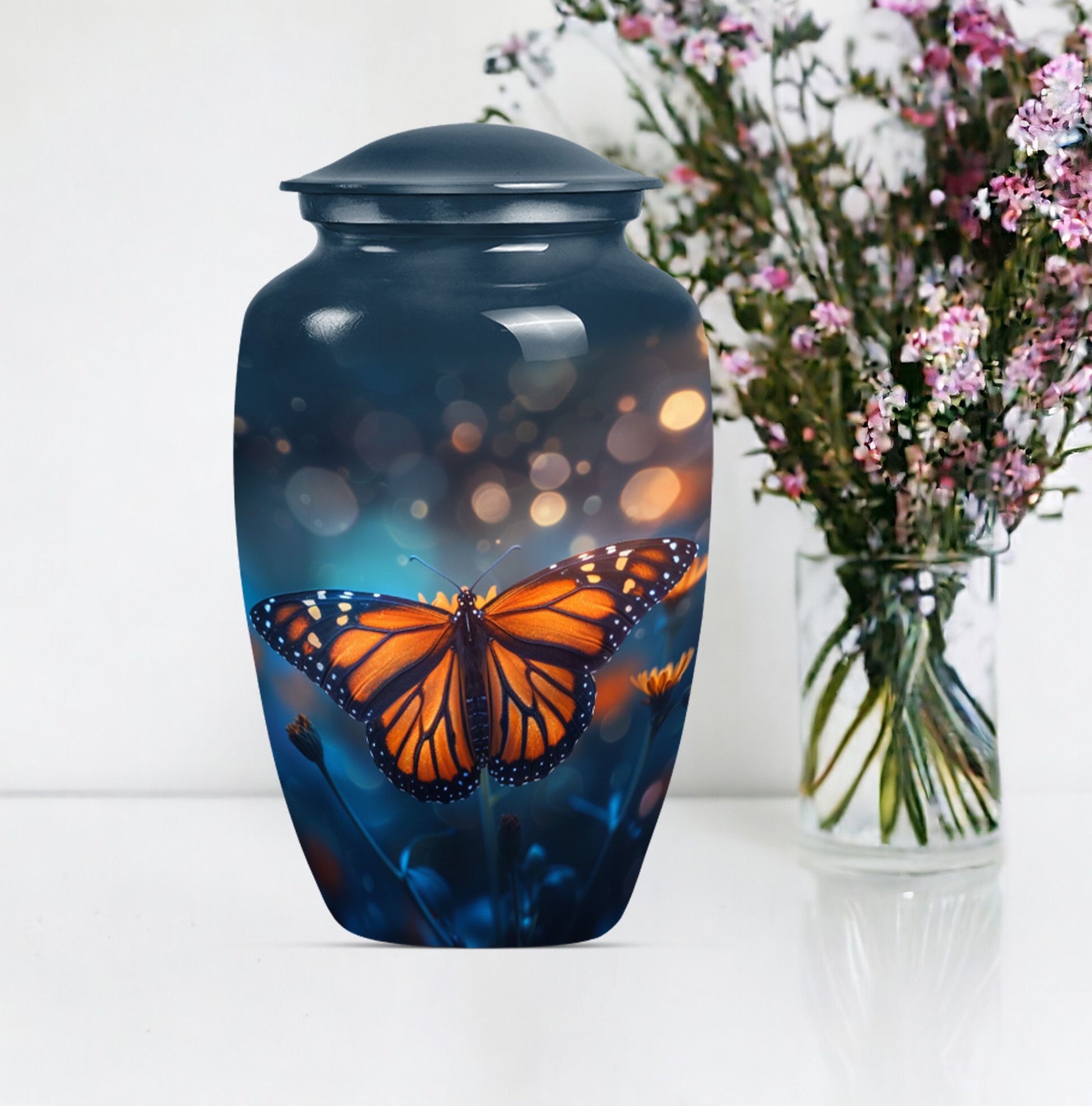 10-inch classic butterfly urn with wolf 