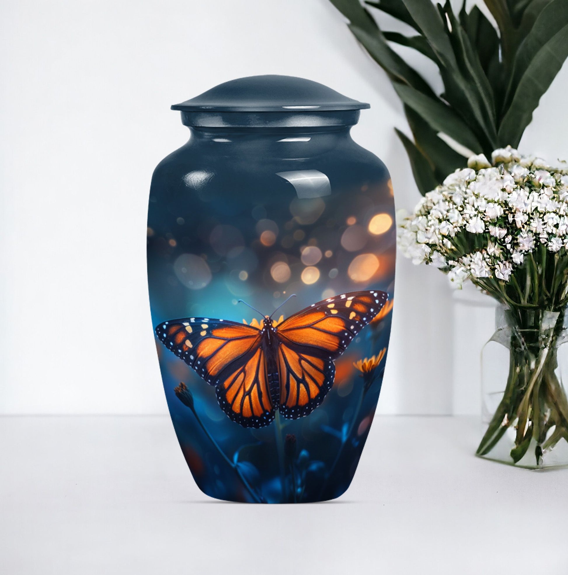 10-inch classic butterfly urn with wolf 