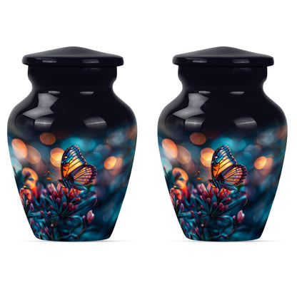 Butterfly themed funeral burial urn, 10-inch aluminium