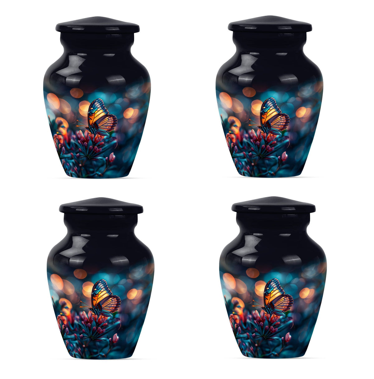 Butterfly themed funeral burial urn, 10-inch aluminium