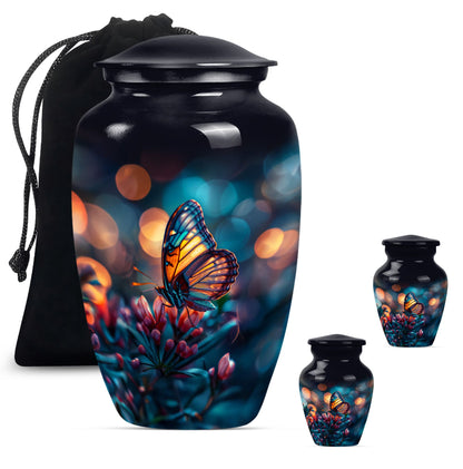 Butterfly themed funeral burial urn, 10-inch aluminium