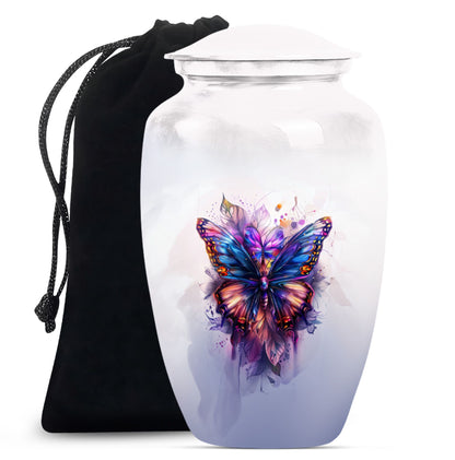 10-inch butterfly urn featuring a howling wolf theme