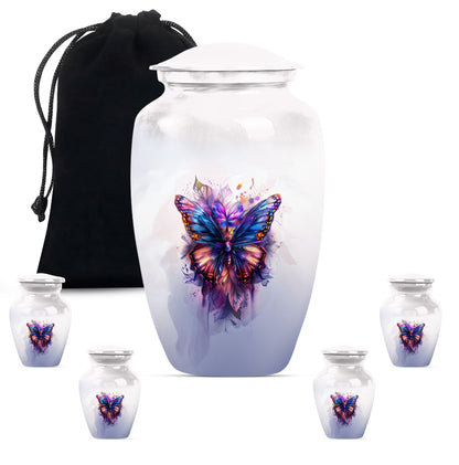 10-inch butterfly urn featuring a howling wolf theme
