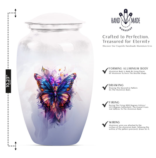 10-inch butterfly urn featuring a howling wolf theme