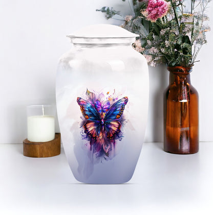 10-inch butterfly urn featuring a howling wolf theme