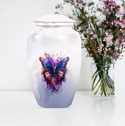 10-inch butterfly urn featuring a howling wolf theme