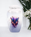 10-inch butterfly urn featuring a howling wolf theme