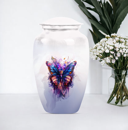 10-inch butterfly urn featuring a howling wolf theme