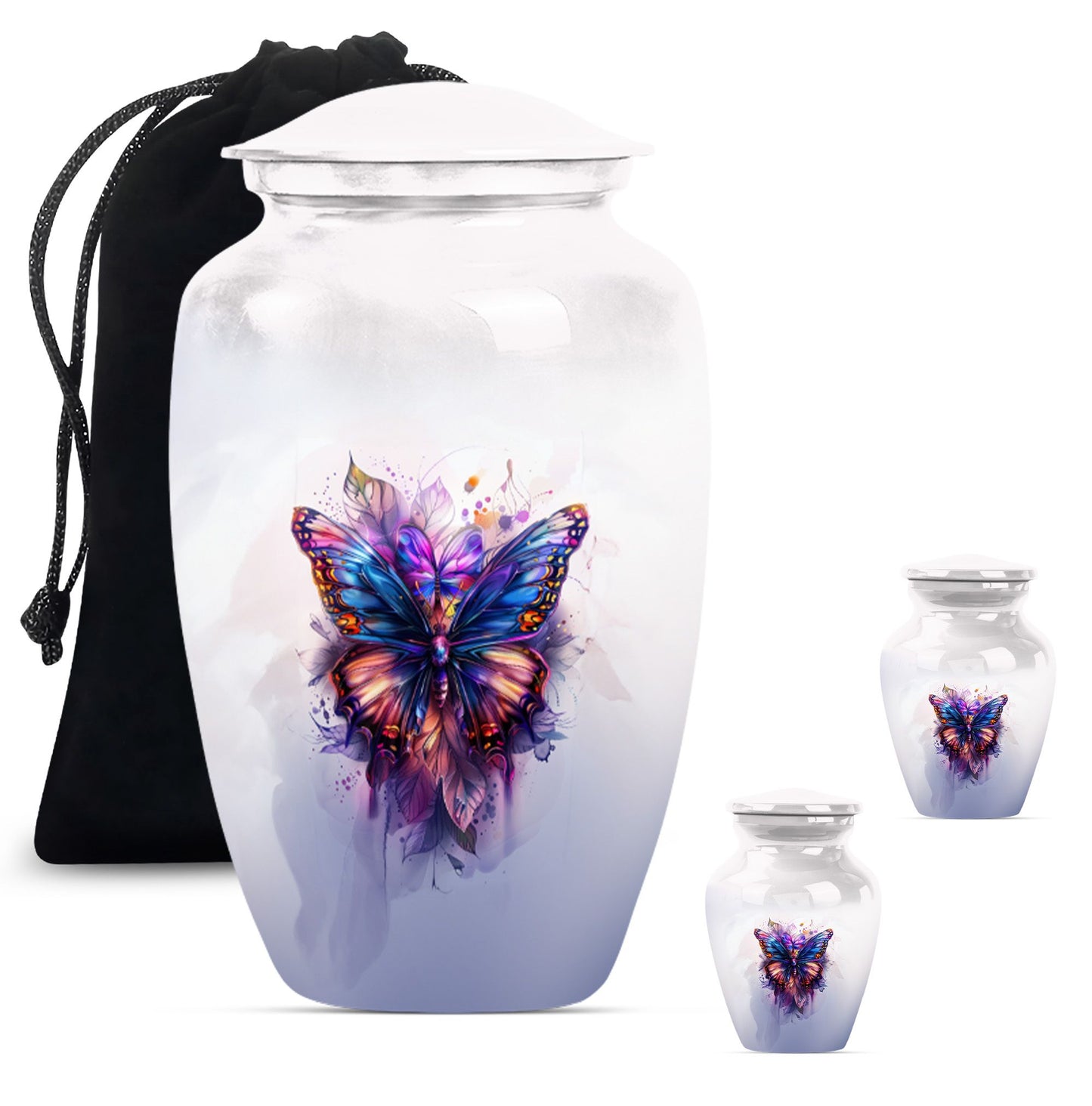 10-inch butterfly urn featuring a howling wolf theme