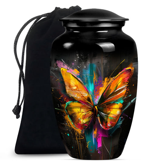 Elegant 10-inch butterfly-themed urn for adult female ashes.