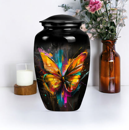 Elegant 10-inch butterfly-themed urn for adult female ashes.
