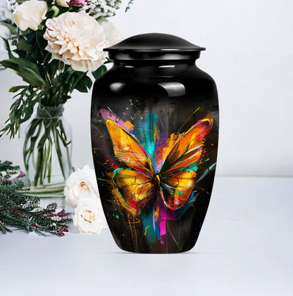 Elegant 10-inch butterfly-themed urn for adult female ashes.