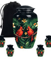 Cardinal Bird Theme Large Urn With 4 Keepsake Urn