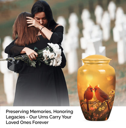 Classic 10-inch cardinal bird urn, designed for cremation.