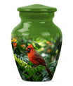 Cardinal bird urn with wolf howling 