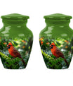 Cardinal bird urn with wolf howling 