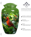 Cardinal bird urn with wolf howling 