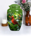 Cardinal bird urn with wolf howling 