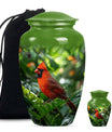 Cardinal bird urn with wolf howling 
