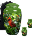 Cardinal bird urn with wolf howling 
