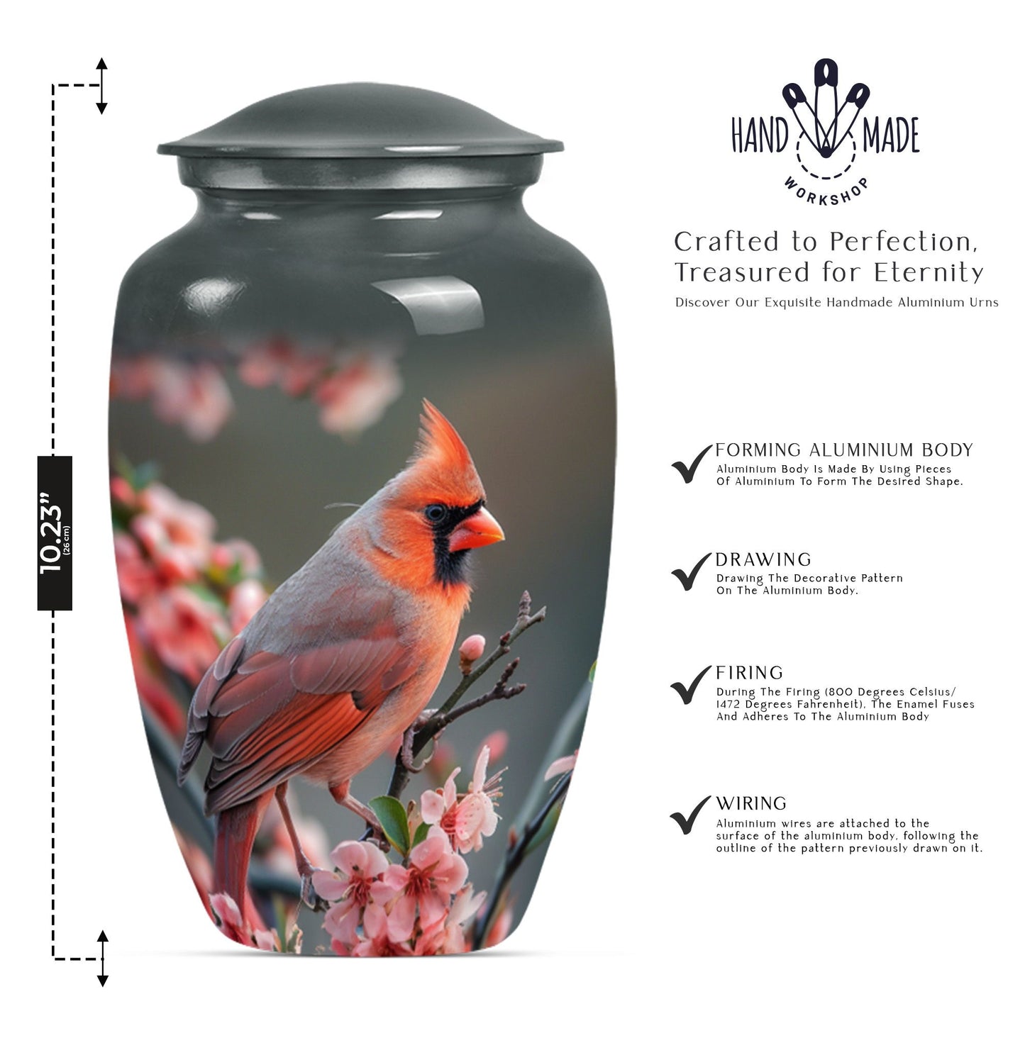 10-inch Classic Cardinal Bird Urn,memorial medium urn