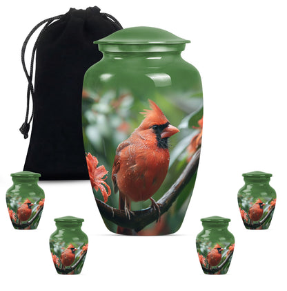large cardinal bird urn
