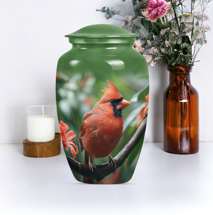 large cardinal bird urn