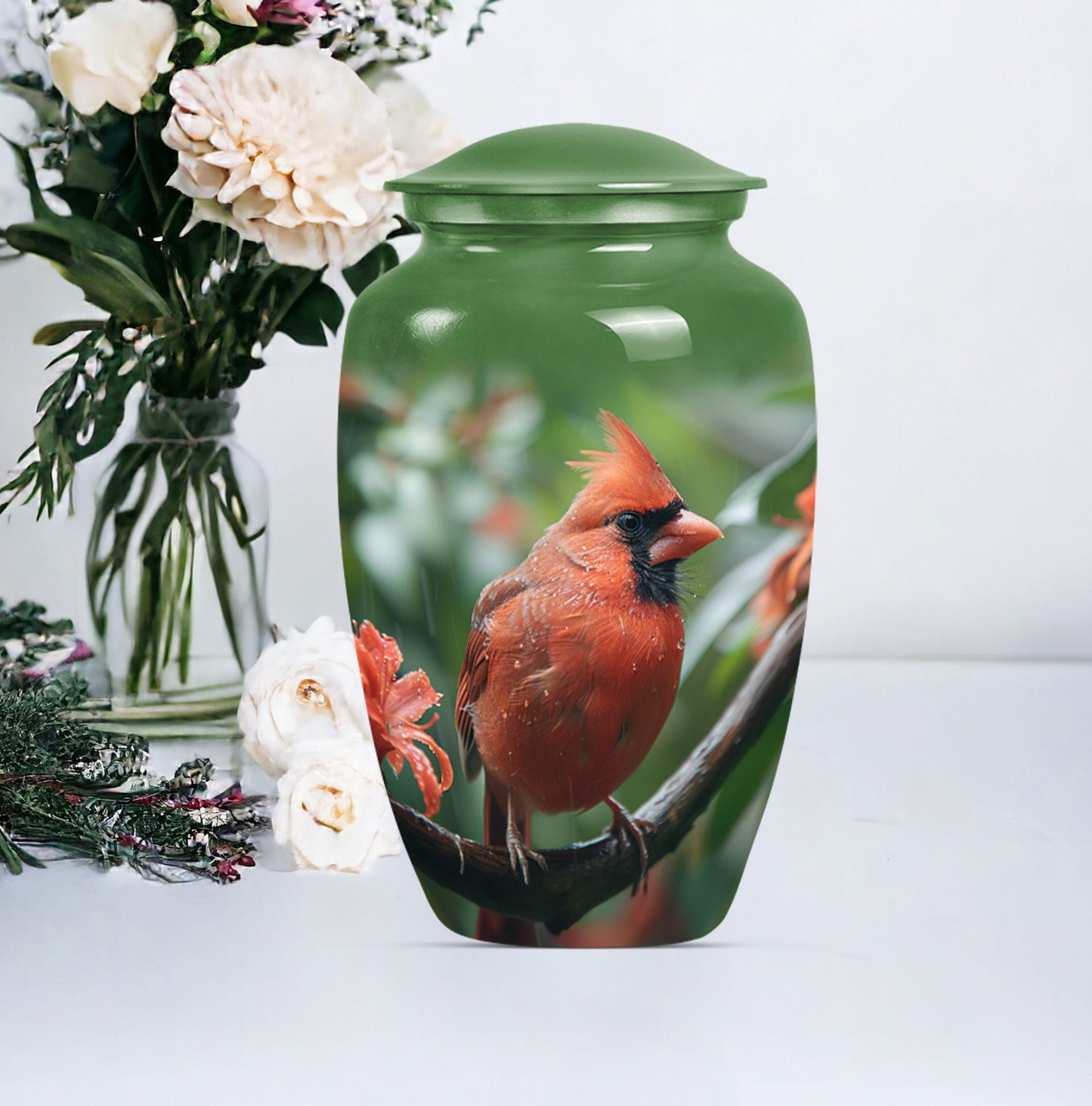 large cardinal bird urn