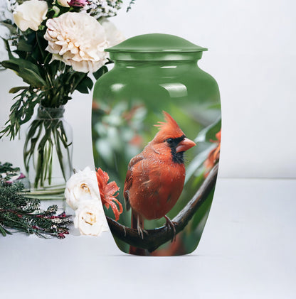 large cardinal bird urn