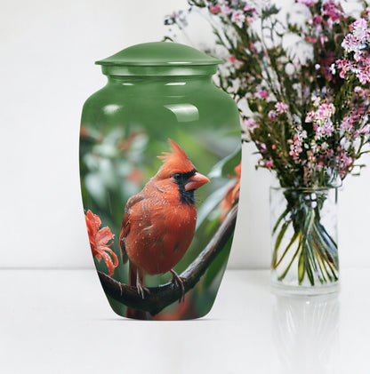 large cardinal bird urn