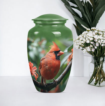 large cardinal bird urn