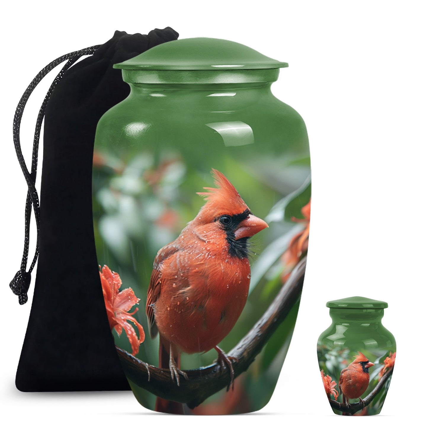 large cardinal bird urn