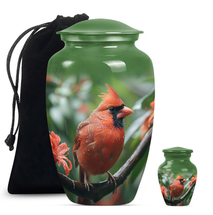 large cardinal bird urn
