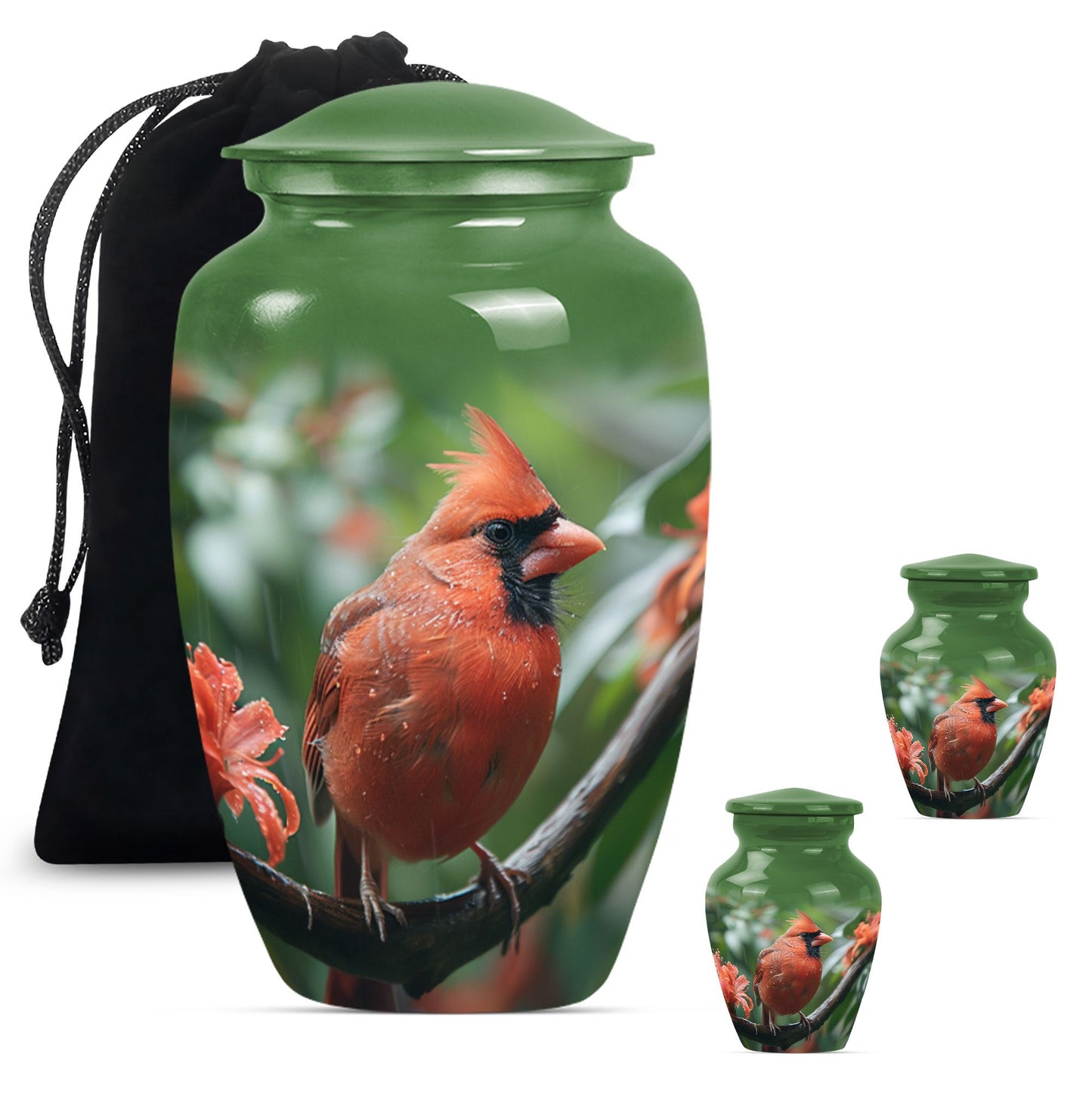 large cardinal bird urn