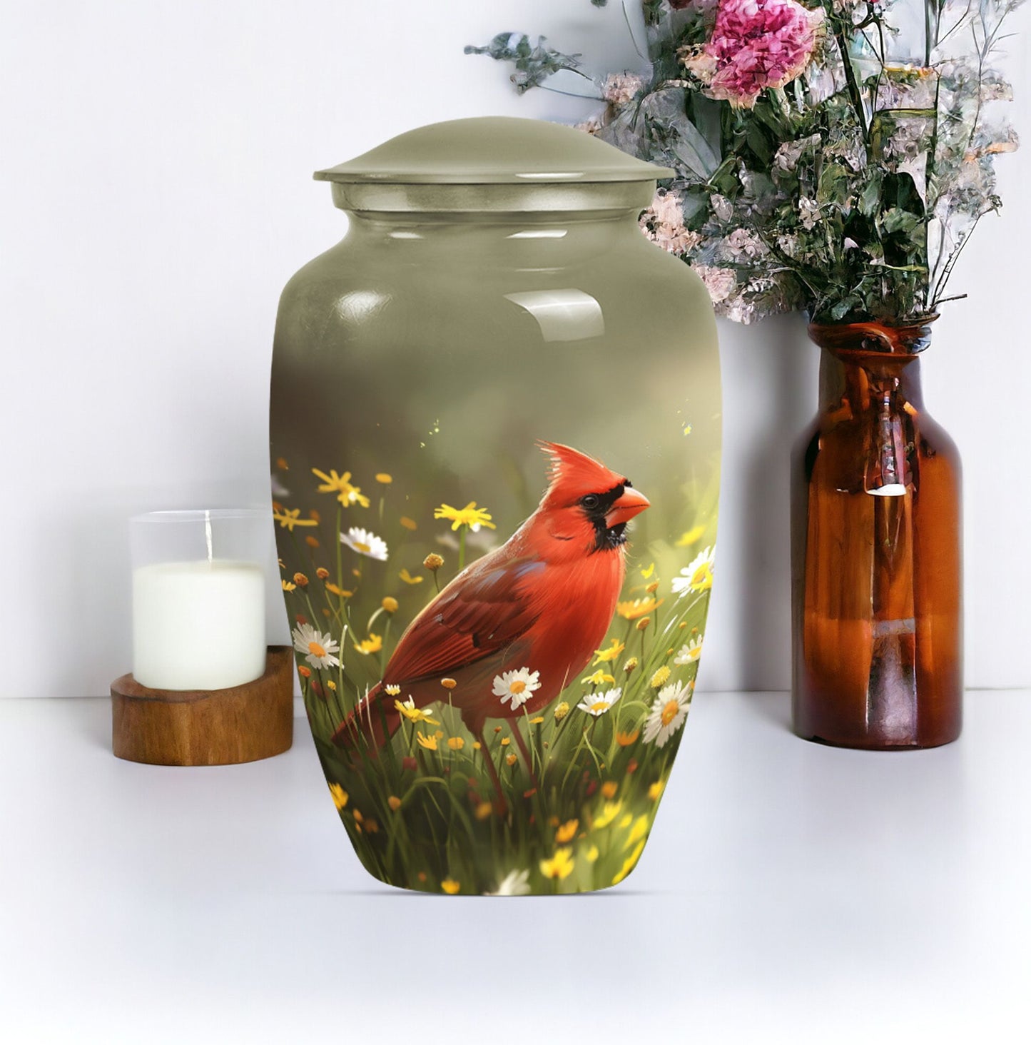 Cardinal Bird Memorial Urn 
