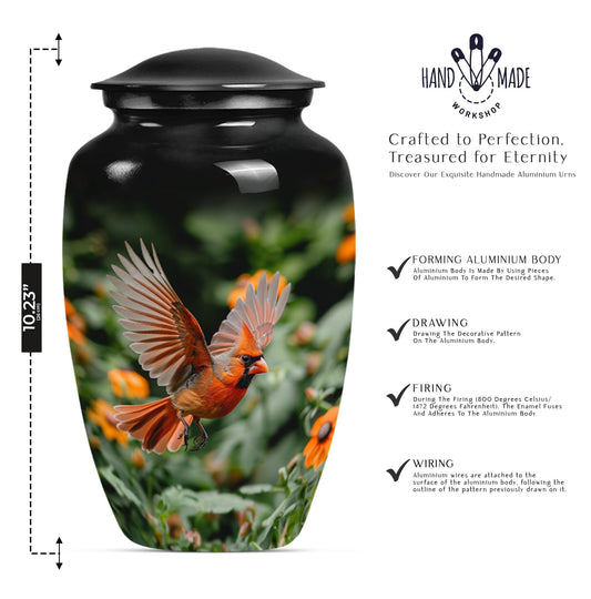 Classic 10-inch aluminium Cardinal bird Urn.