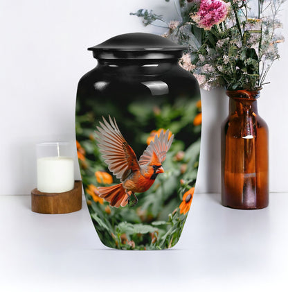 Classic 10-inch aluminium Cardinal bird Urn.