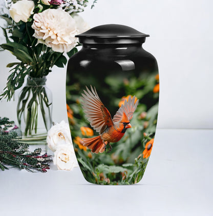 Classic 10-inch aluminium Cardinal bird Urn.