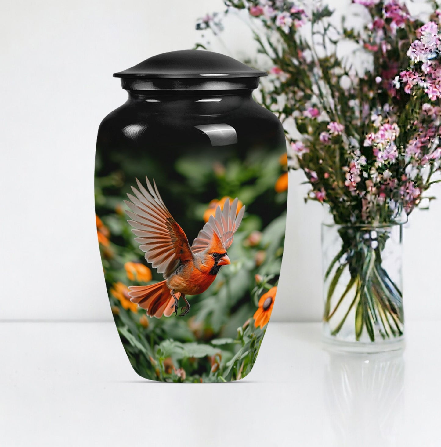 Classic 10-inch aluminium Cardinal bird Urn.