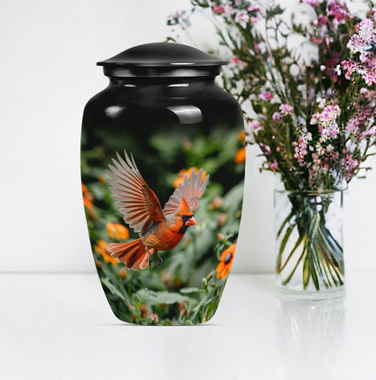 Classic 10-inch aluminium Cardinal bird Urn.