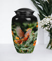 Classic 10-inch aluminium Cardinal bird Urn.