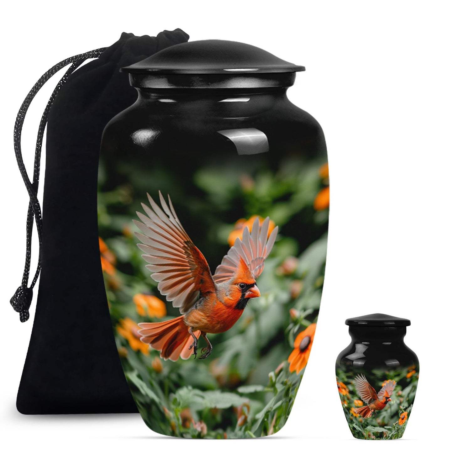 Cardinal Bird Theme Large Urn With 1 Keepsake Urn