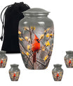 Cardinal Bird Theme Large Urn With 4 Keepsake Urn
