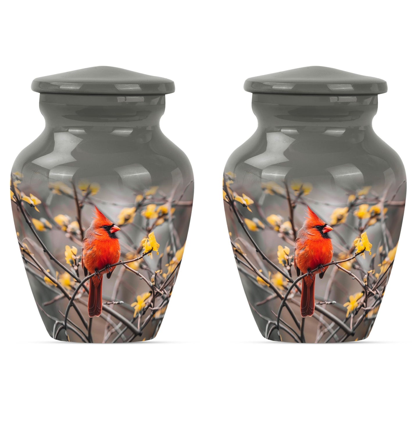 Cardinal bird urn with Wolf Howling 