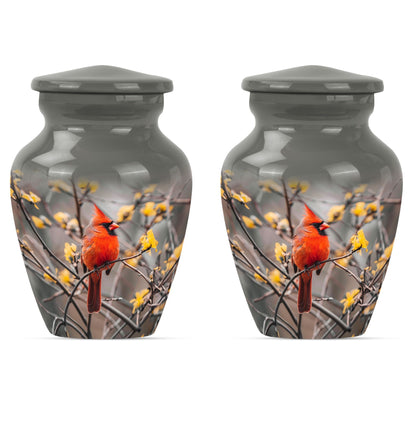 Cardinal bird urn with Wolf Howling 